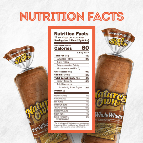 Nature's Own 100% Whole Wheat, Whole Wheat Bread, 20 oz Loaf - Image 8