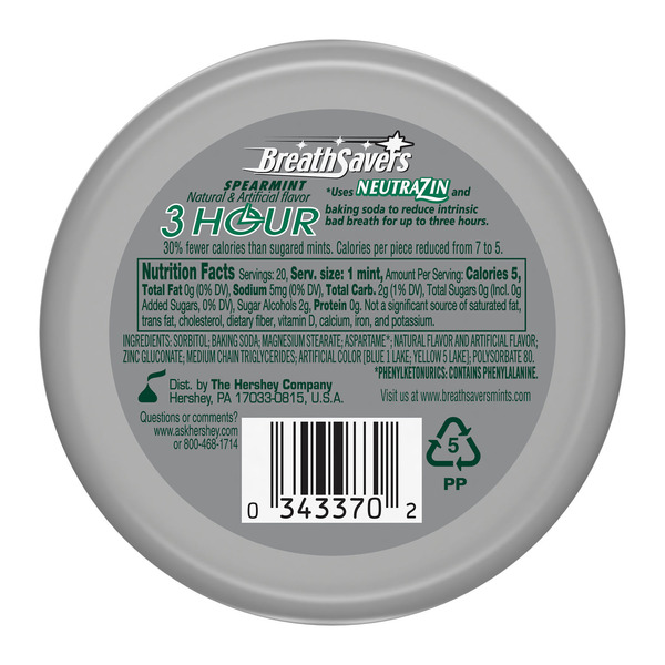 BREATH SAVERS Spearmint Flavored Sugar Free Breath Mints Tin, 1.27 oz - Image 2