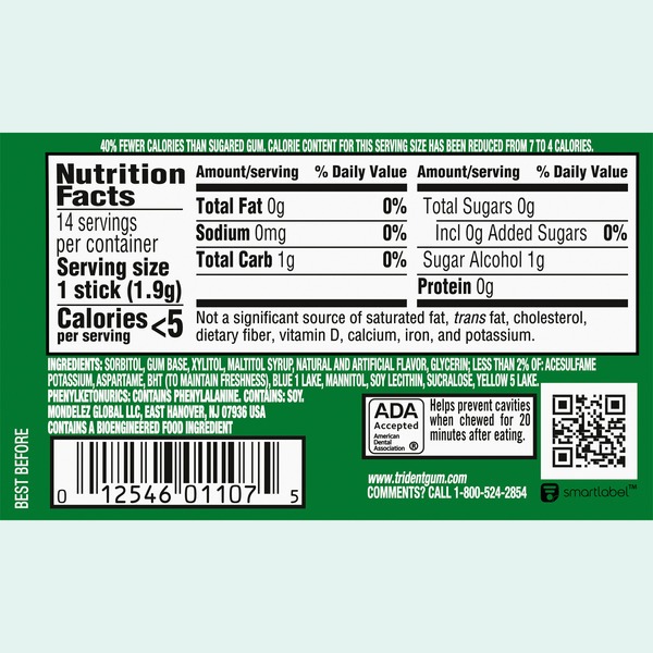 Trident Spearmint Sugar Free Gum - Image 4