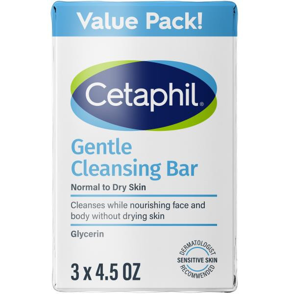 Cetaphil Cleansing Bar, 4.5 oz Bar, Pack of 3, Nourishing Cleansing Bar For Sensitive Skin