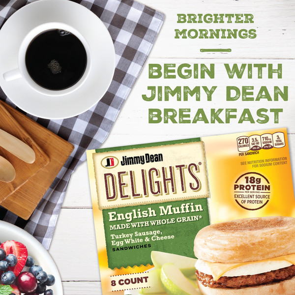 Jimmy Dean English Muffin Breakfast Sandwiches with Turkey Sausage, Egg White, and Cheese, Frozen, 8 Count - Image 6