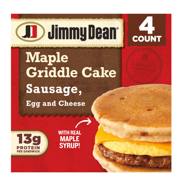 Jimmy Dean Sausage, Egg and Cheese Maple Griddle Cake Sandwiches, 4 ct Pack, 18.8 oz Box
