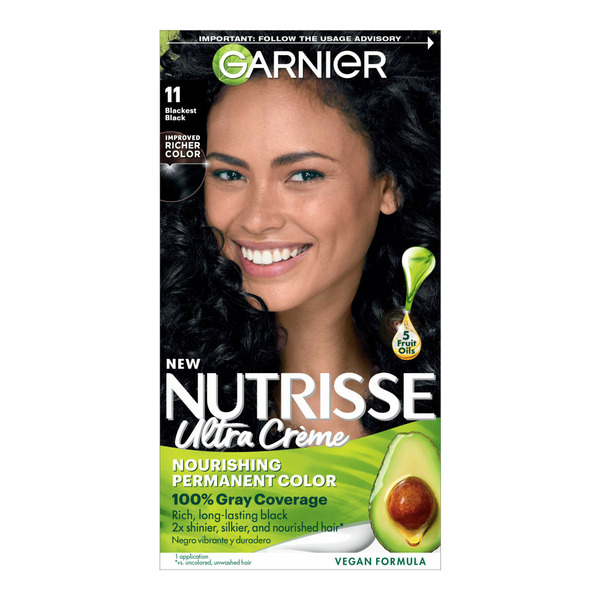 Garnier Nourishing Hair Color Creme with Five Oils, 11 Blackest Black (Peppercorn)