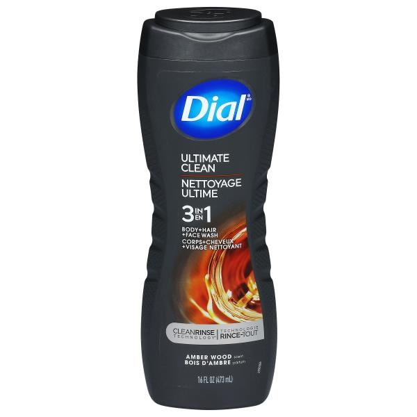 Dial Men 3in1 Body, Hair and Face Wash, Ultimate Clean, 16 fl oz, Pack of 4