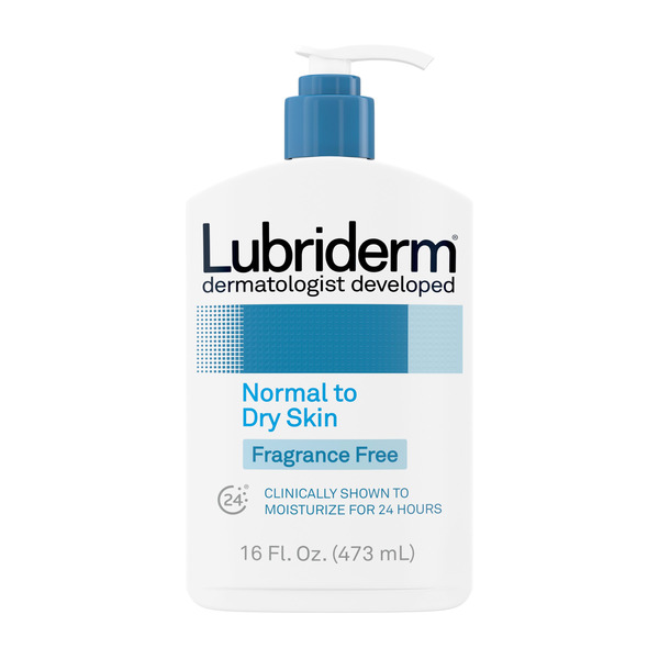 LUBRIDERM Daily Moisture Hydrating Unscented Body Lotion with Pro-Vitamin B5 for Normal-to-Dry Skin for Healthy-Looking Skin, Non-Greasy and Fragrance-Free Lotion, 16 fl. oz