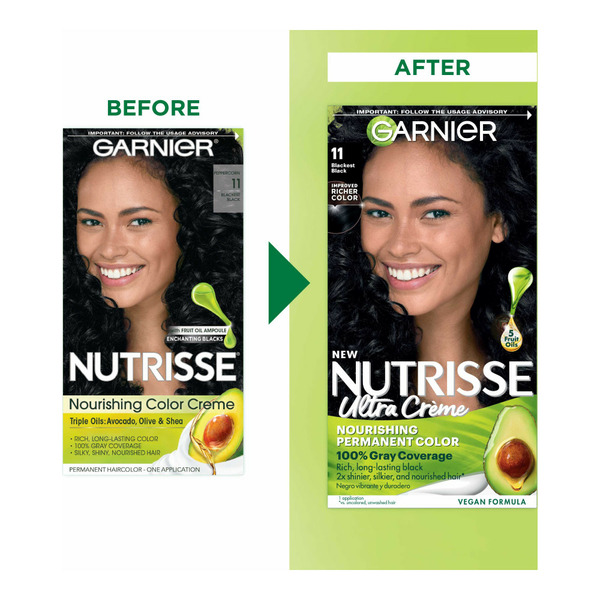 Garnier Nourishing Hair Color Creme with Five Oils, 11 Blackest Black (Peppercorn) - Image 2