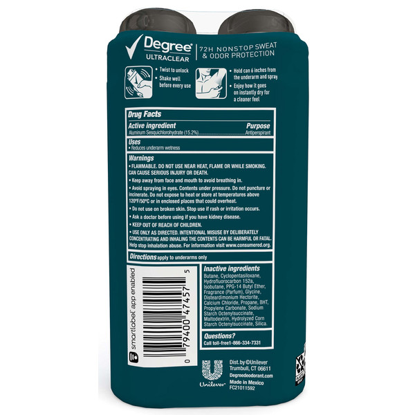Degree UltraClear Antiperspirant Deodorant Dry Spray Black+White Fresh - Image 2