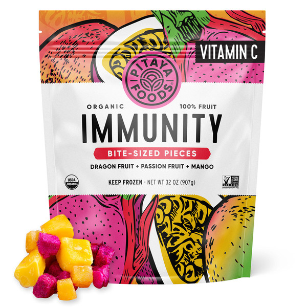 Pitaya Foods Dragon Fruit + Passion Fruit + Mango, Organic, Bite-Sized Pieces, Immunity
