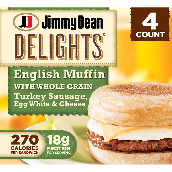 Jimmy Dean English Muffin Breakfast Sandwiches with Turkey Sausage, Egg White, and Cheese, Frozen, 4 Count