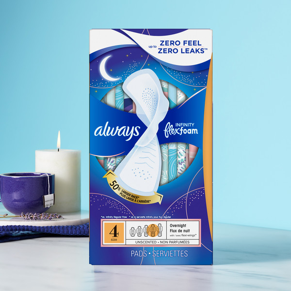 Always Infinity FlexFoam Pads for Women Size 5 Extra Heavy Overnight Absorbency - Image 9