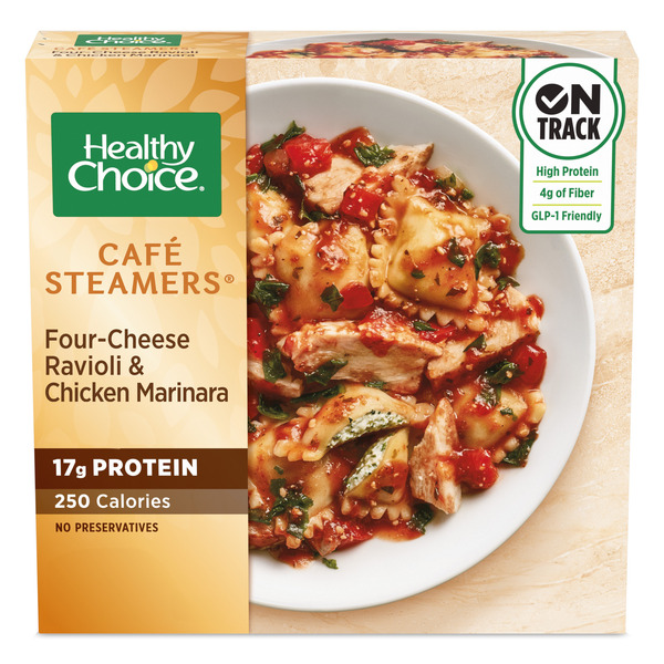 Healthy Choice Café Steamers Four-Cheese Ravioli & Chicken Marinara, Frozen Meal