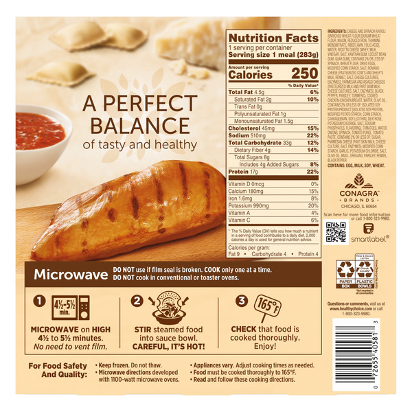 Healthy Choice Café Steamers Four-Cheese Ravioli & Chicken Marinara, Frozen Meal - Image 6