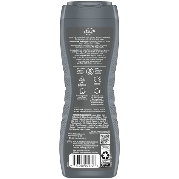 Dial Refresh 3-in-1 Men's Body Wash for Body, Hair & Face, Blue Sage Scent, 16 fl oz - Image 2