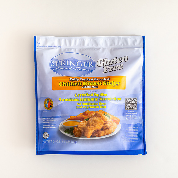 Springer Mountain Farms Frozen Fully Cooked Gluten Free Breaded Chicken Breast Strips