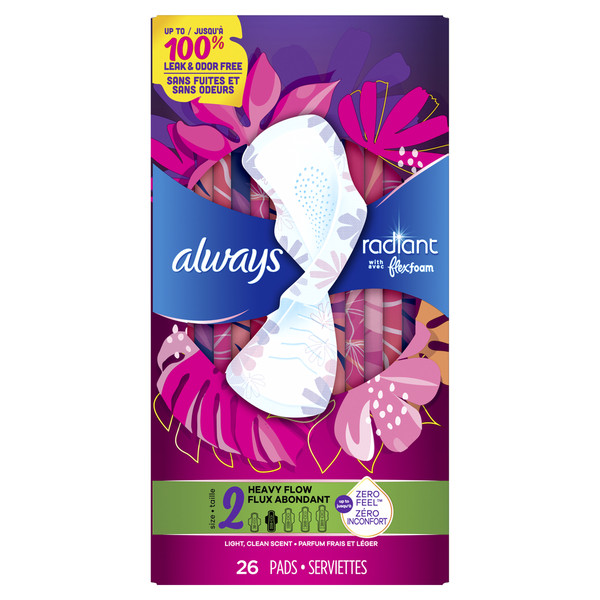 Always Radiant Heavy Flow Sanitary Pads Light Clean Scent With Wings, Size 2 - Image 10