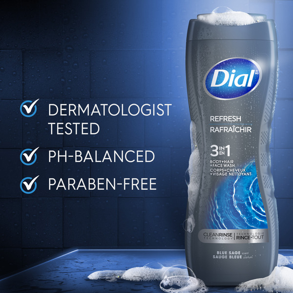 Dial Refresh 3-in-1 Men's Body Wash for Body, Hair & Face, Blue Sage Scent, 16 fl oz - Image 3