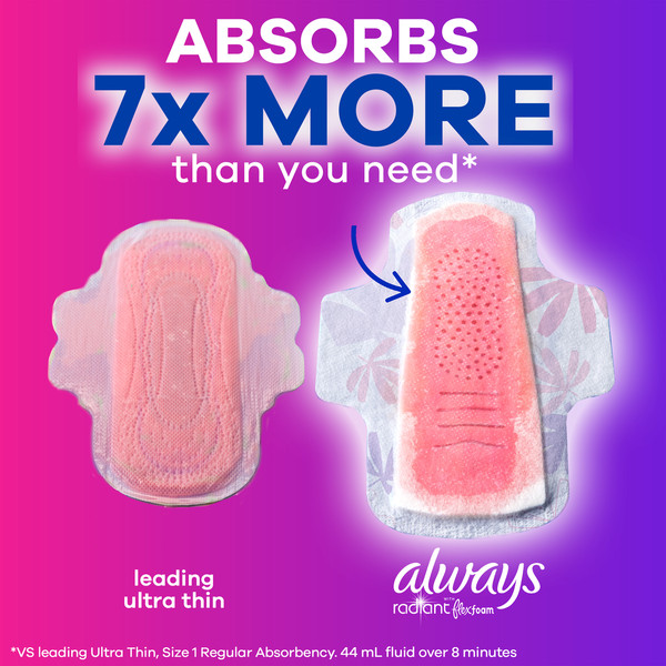 Always Radiant Heavy Flow Sanitary Pads Light Clean Scent With Wings, Size 2 - Image 7
