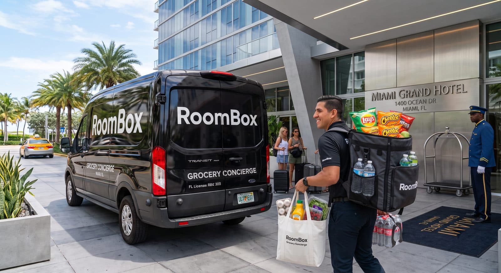 A same-day RoomBox delivery arriving at a guest's door