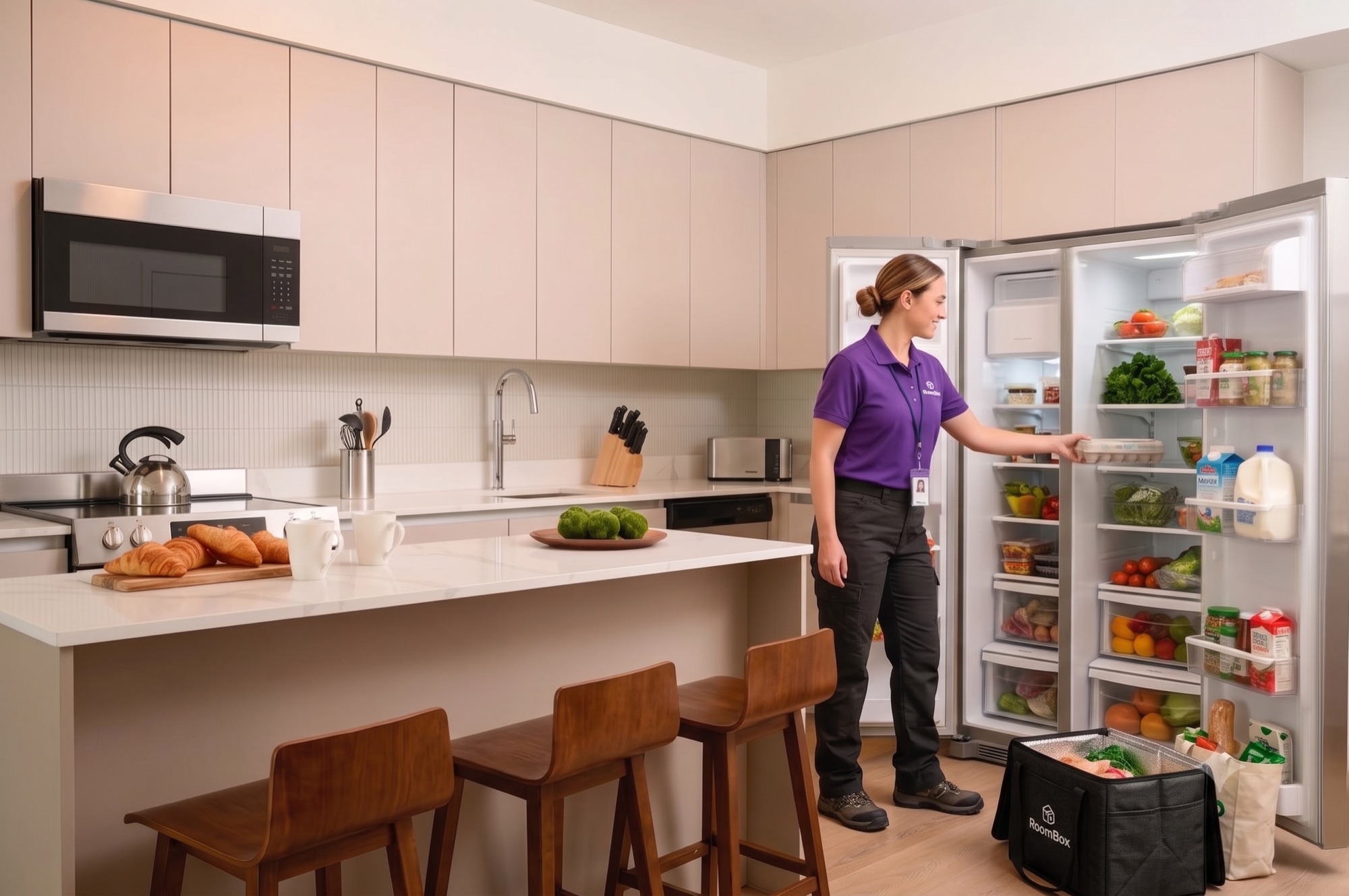A RoomBox delivery being stocked at Sense 28 Edgewater, an AvantStay