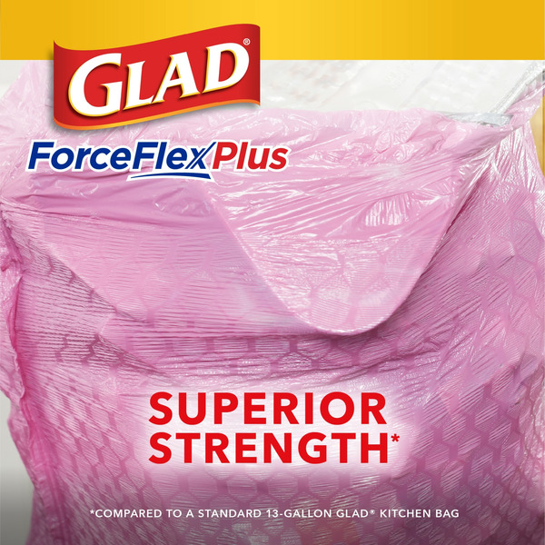 Glad ForceFlex Plus Tall Kitchen Bags, Drawstring, Grips-the-Can, Cherry Blossom, 13 Gallon - 34 bags