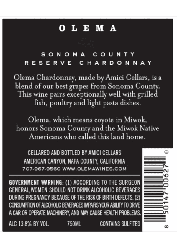 Olema Chardonnay Reserve Sonoma County, 2021 - Image 2