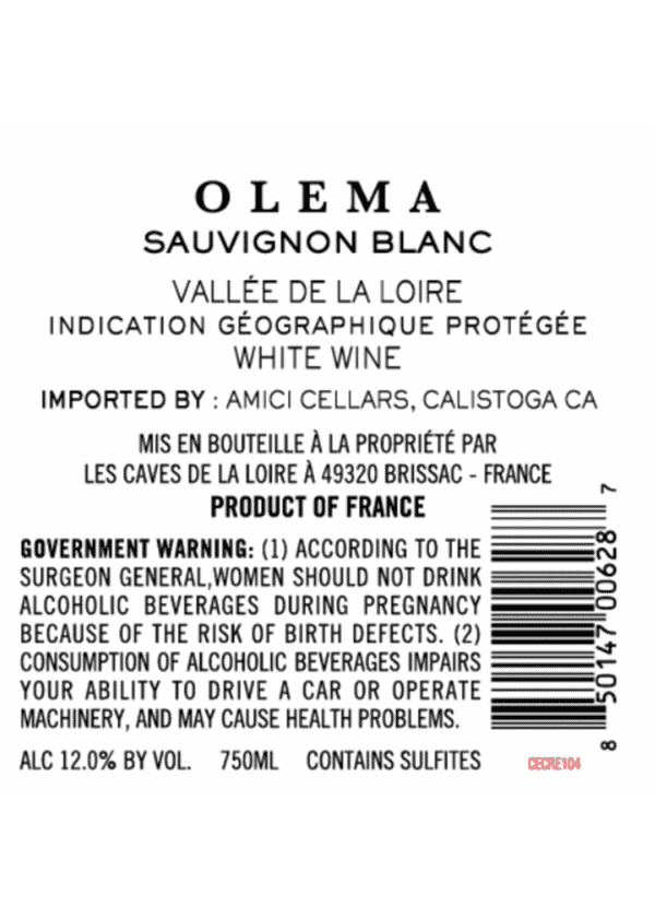 Olema Sauvignon Blanc Loire, 2021 - Image 2