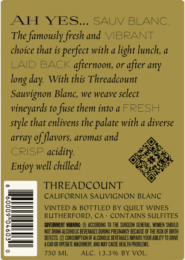 DNU Quilt THreadcount California Sauvignon Blanc - Image 2